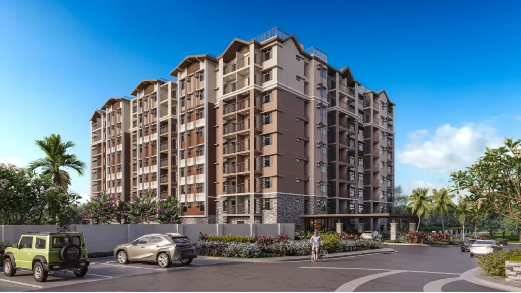 Exterior facade of Woodsville Crest mid-rise condominium development